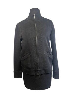 Faconnable Womens Full Zip Black XS Rib Knit Cotton Jacket High Collar Pre-Owned